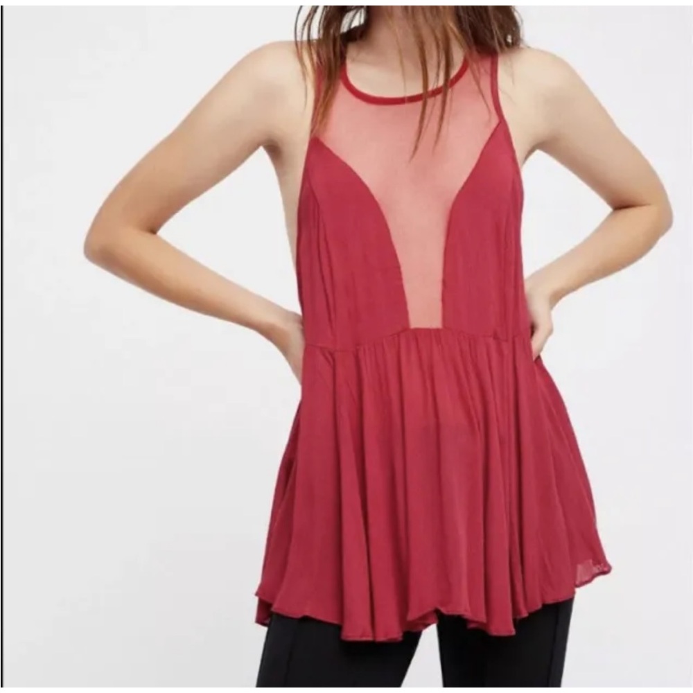 Free People Intimately NWT Medium Marble Mesh Peplum Top